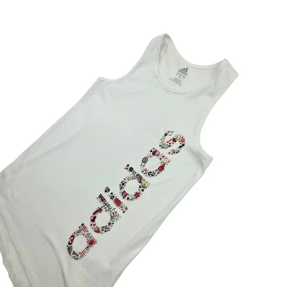 Adidas Kids Girls White Graphic Tank Top Size XL 16 - Picture 4 of 7